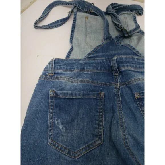 WAX JEAN Basic Denim Women's Distressed Blue Overalls 6 Pockets Size Medium - Picture 13 of 16